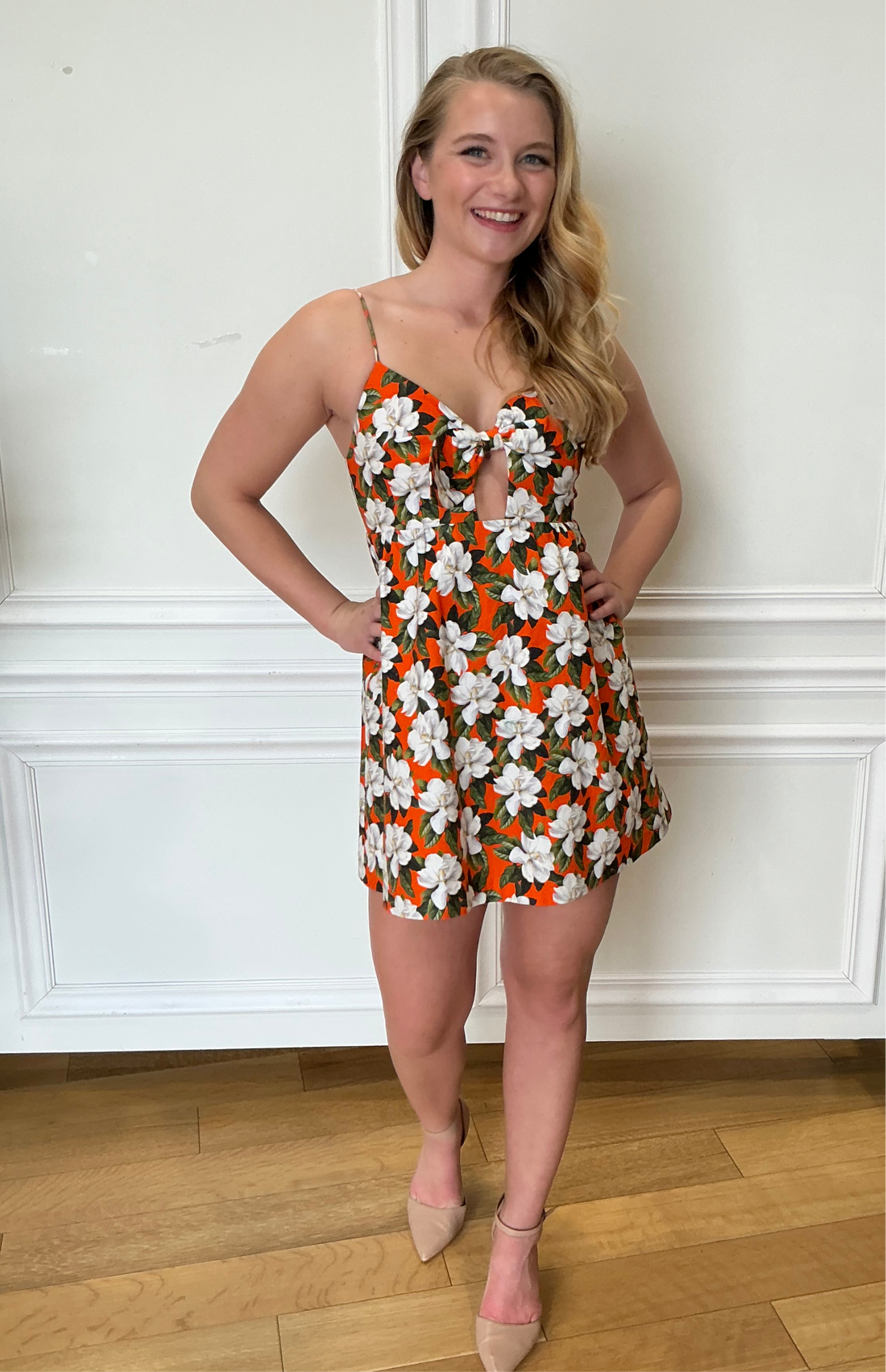Alice + Olivia orange floral spaghetti strap mini dressDress
