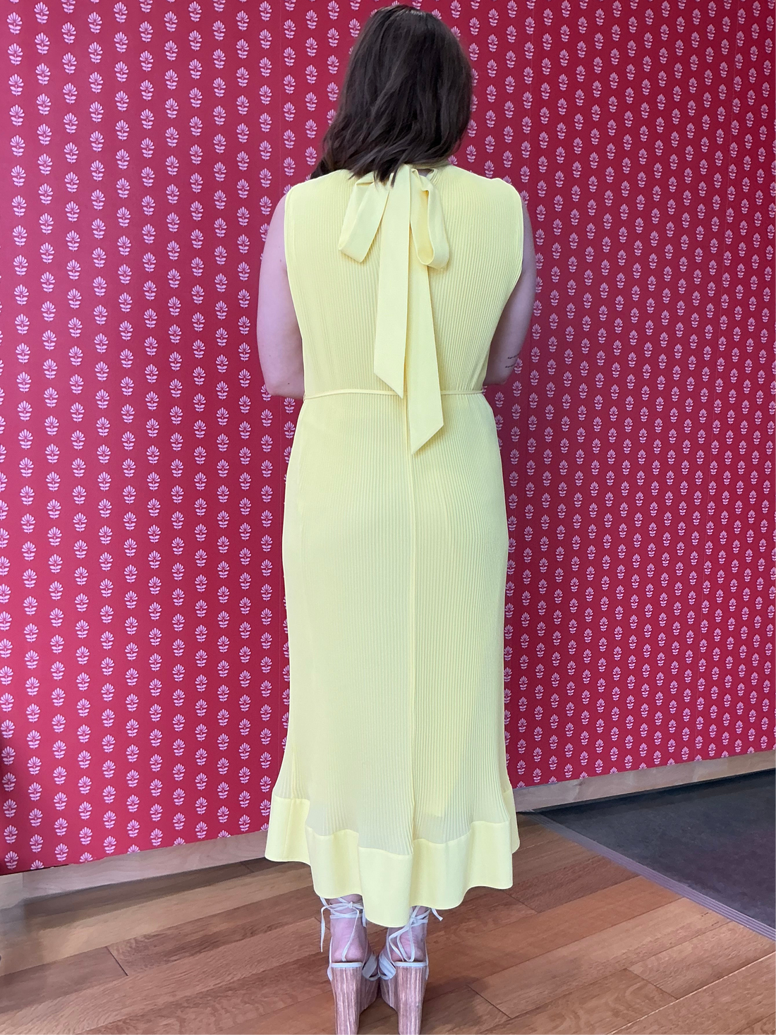 Milly Plisse yellow midi dress
